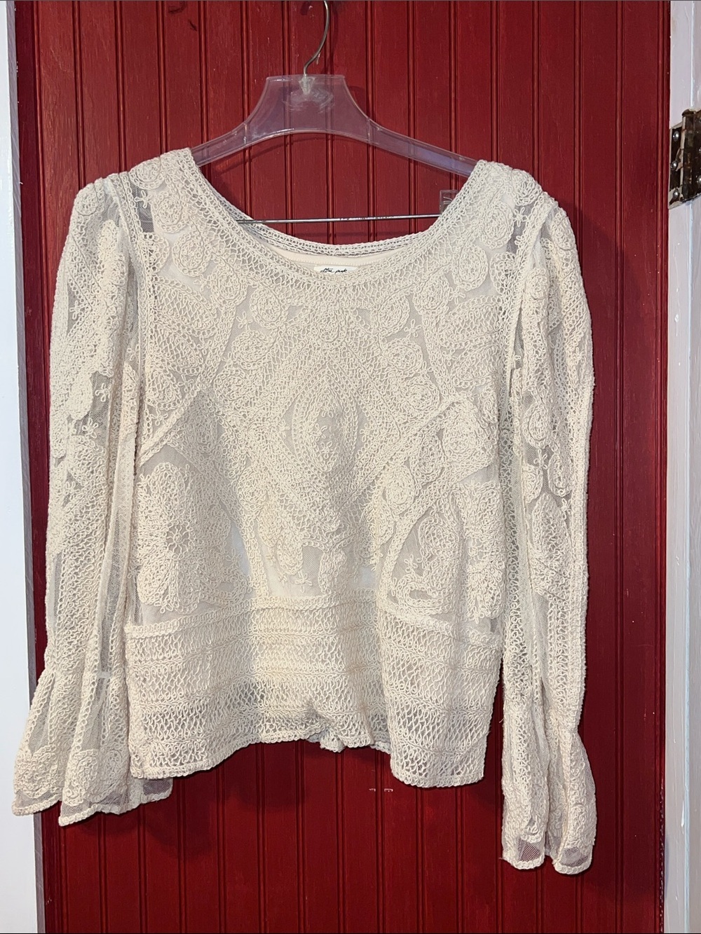 Ultra Pink Cream Crochet Peasant Boho Romantic Blouse M